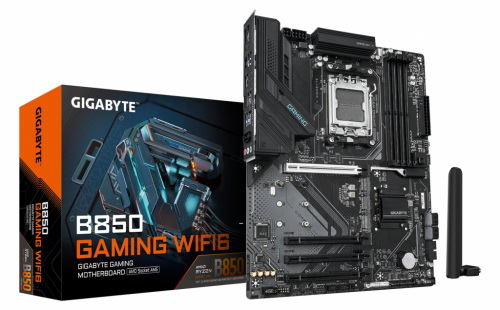 GIGABYTE B850 GAMING WIFI6 Emaplaat - AMD Ryzen 9000 Series CPUs, 6+2+2 Phasen Digital VRM, up to 8200MHz DDR5 (OC), 1xPCIe 5.0 + 2xPCIe 4.0 M.2, GbE LAN, WIFI 6, USB 3.2 Gen 2