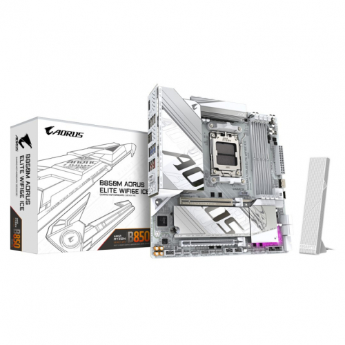 GIGABYTE B850M AORUS ELITE WIFI6E ICE Emaplaat- AMD Ryzen 9000 Series CPUs, 12+2+1 Phases Digital VRM, up to 8200MHz DDR5 (OC), 1xPCIe 5.0 + 1xPCIe 4.0 M.2, 2.5LAN, WIFI 7, USB 3.2 Gen 2