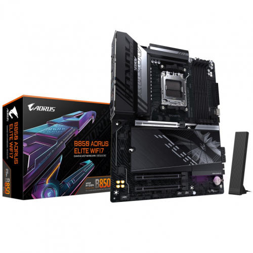 GIGABYTE B850 AORUS ELITE WIFI7 Emaplaat - AMD Ryzen 9000 Series CPUs, 14+2+2 Phases Digital VRM, up to 8200MHz DDR5 (OC), 1xPCIe 5.0 + 2xPCIe 4.0 M.2, 2.5 LAN, WIFI 7, USB 3.2 Gen 2x2