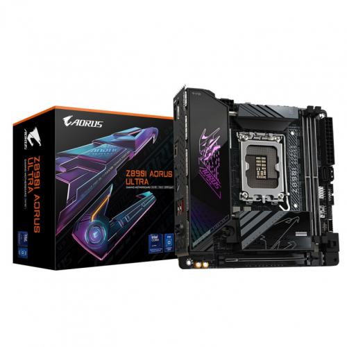 GIGABYTE Z890I AORUS ULTRA Emaplaat - Supports Intel Core Ultra (Series 2) CPUs, 8+1+2 phases VRM, up to 8800MHz DDR5 (OC), 1xPCIe 5.0 + 1xPCIe 4.0, Wi-Fi 7, 2.5GbE LAN, Thunderbolt 4