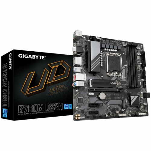 GIGABYTE B760M DS3H Emaplaat - Supports Intel Core 14th Gen CPUs, 6+2+1 Phases Digital VRM, up to 7600MHz DDR5 (OC), 2xPCIe 4.0 M.2, 2.5GbE LAN, USB 3.2 Gen