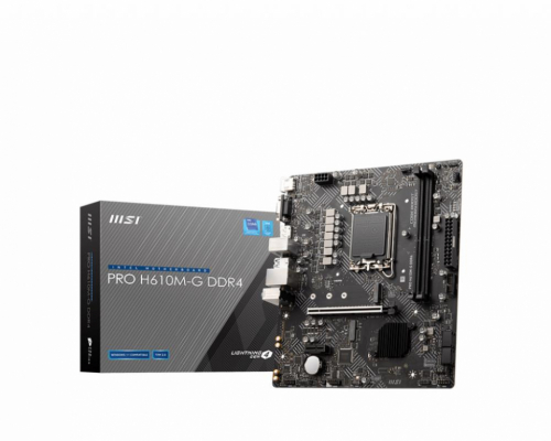 Mainboard|MSI|Intel H610|LGA1700|MicroATX|Memory DDR4|Memory slots 2|1xPCI-Express 3.0 1x|1xPCI-Express 4.0 16x|1xM.2|1x15pin D-sub|1xHDMI|1xDisplayPort|2xAudio-In|1xAudio-Out|4xUSB 2.0|2xUSB 3.2|1xPS/2|1xRJ45|PROH610M-GDDR4