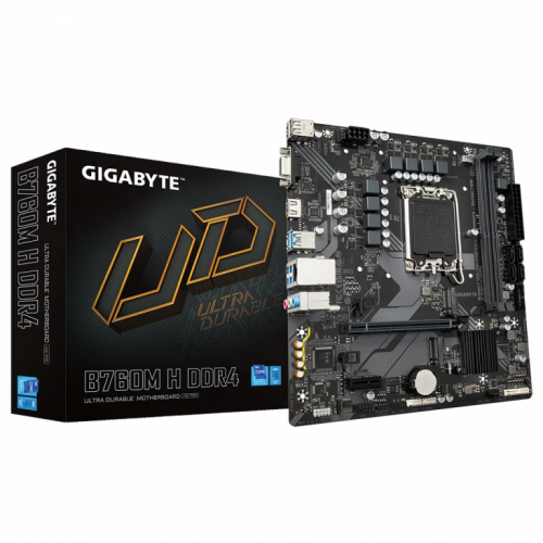 GIGABYTE B760M H DDR4 Emaplaat - Supports Intel Core 14th Gen CPUs, 6+1+1 Phases Digital VRM, up to 3200MHz DDR4 (OC), 2xPCIe 4.0 M.2, GbE LAN, USB 3.2 Gen1