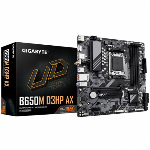 GIGABYTE B650M D3HP AX Emaplaat - AMD Ryzen 9000 Series CPUs, 5+2+2 Phases VRM, up to 8000MHz DDR5 (OC), 2xPCIe 4.0 M.2, WIFI 6E, 2.5GbE LAN, USB 3.2 Gen 1