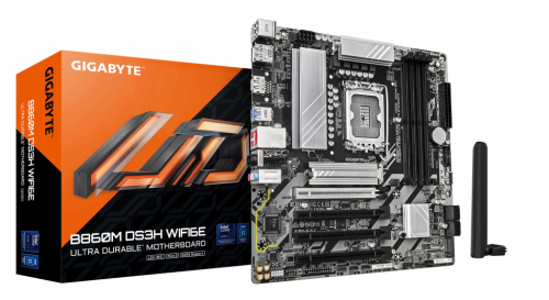 GIGABYTE B860M DS3H WIFI6E Emaplaat - Intel Core Ultra Series CPUs, 5+1+2+1 Phases VRM, up to 9066MHz DDR5, 1xPCIe 5.0 + 1xPCIe 4.0 M.2, 2.5GbE LAN, WIFI 6E, USB 3.2 Gen 2