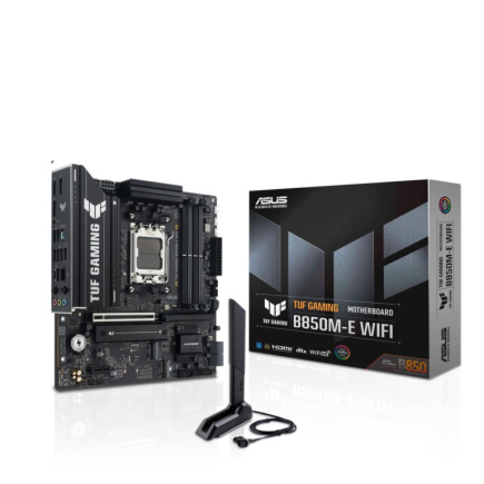 Mainboard|ASUS|AMD B850|SAM5|Micro-ATX|Memory DDR5|Memory slots 4|1xPCI-Express 4.0 1x|1xPCI-Express 4.0 16x|1xPCI-Express 5.0 16x|3xM.2|1xHDMI|2xDisplayPort|4xUSB 2.0|2xUSB 3.2|2xUSB-C|1xPS/2|1xRJ45|3xAudio port|TUFGAMINGB850M-EWIFI