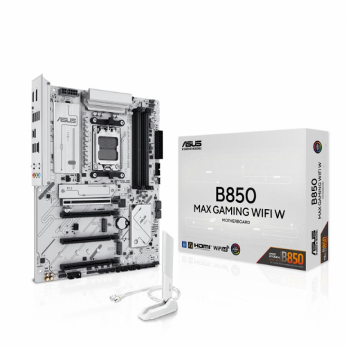 Mainboard|ASUS|AMD B850|SAM5|ATX|Memory DDR5|Memory slots 4|2xPCI-Express 3.0 16x|1xPCI-Express 4.0 16x|1xPCI-Express 5.0 16x|3xM.2|1xHDMI|1xDisplayPort|2xUSB 2.0|5xUSB 3.2|1xUSB-C|1xRJ45|3xAudio port|B850MAXGAMINGWIFIW