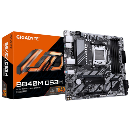 GIGABYTE B840M DS3H Emaplaat - AMD Ryzen 9000 CPUs, 8+2+2 Phases VRM, up to 8200MHz DDR5, 2xPCIe 4.0 M.2, 2.5GbE LAN, USB 3.2 Gen 1