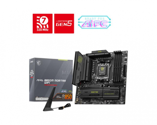 Mainboard|MSI|AMD B850|SAM5|Micro-ATX|Memory DDR5|Memory slots 4|1xPCI-Express 4.0 4x	|1xPCI-Express 4.0 8x|1xPCI-Express 4.0 16x|1xPCI-Express 5.0 16x|3xM.2|1xHDMI|3xUSB 2.0|4xUSB 3.2|2xUSB-C|1xOptical S/PDIF|1xRJ45|2xAudio port|MAGB850MMORTARWIFI