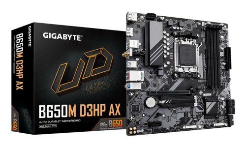 GIGABYTE B650M D3HP AX Emaplaat - AMD Ryzen 9000 Series CPUs, 5+2+2 Phases VRM, up to 8000MHz DDR5 (OC), 2xPCIe 4.0 M.2, WIFI 6E, 2.5GbE LAN, USB 3.2 Gen 1