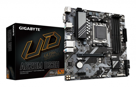 GIGABYTE A620M DS3H Emaplaat - Supports AMD Ryzen 8000 CPUs, 5+2+2 Phases Digital VRM, up to 7600MHz DDR5 (OC), 1xPCIe 4.0 M.2, GbE LAN, USB 3.2 Gen 1