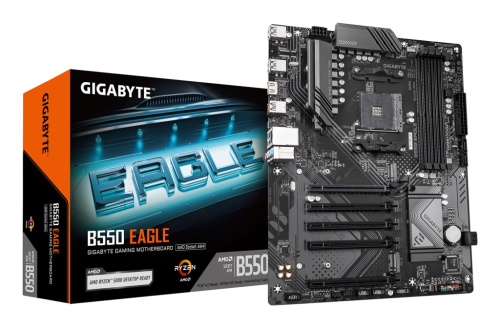 GIGABYTE B550 EAGLE Emaplaat - AMD Ryzen 5000 G-Series CPUs, 10+3+1 Phases VRM, up to 3200MHz DDR4, 1xPCIe 4.0 + 1xPCIe 3.0 M.2, 1GbE LAN, USB 3.2 Gen 2