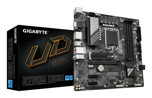 Gigabyte B760M DS3H 1.0 M/B Processor family Intel Processor socket LGA1700 DDR4 DIMM Memory slots 4 Supported hard disk drive interfaces SATA, M.2 Number of SATA connectors 4 Chipset Intel B760 Express Micro ATX