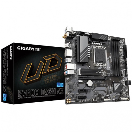 GIGABYTE B760M DS3H AX Emaplaat - Supports Intel Core 14th Gen CPUs, 6+2+1 Phases Digital VRM, up to 7600MHz DDR5 (OC), 2xPCIe 4.0 M.2, Wi-Fi 6E, 2.5GbE LAN, USB 3.2 Gen 2