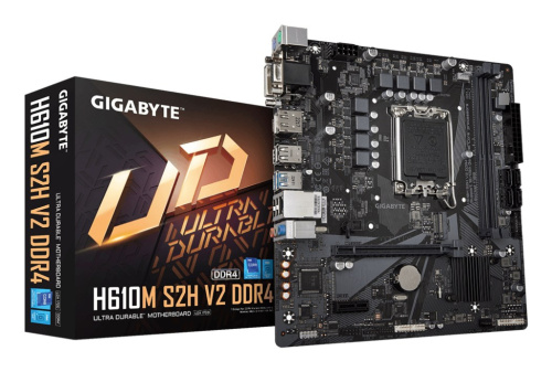 GIGABYTE H610M S2H V2 DDR4 Motherboard - Supports Intel Core 14th CPUs, 6+1+1 Hybrid Phases Digital VRM, up to 3200MHz DDR4 (OC), 1xPCIe 3.0 M.2, GbE LAN, USB 3.2 Gen 1