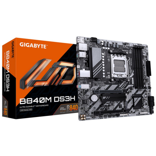 GIGABYTE B840M DS3H Emaplaat - AMD Ryzen 9000 CPUs, 8+2+2 Phases VRM, up to 8200MHz DDR5, 2xPCIe 4.0 M.2, 2.5GbE LAN, USB 3.2 Gen 1