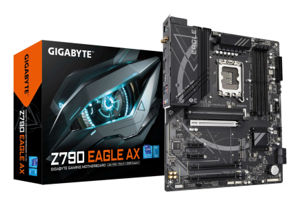 GIGABYTE Z790 EAGLE AX Emaplaat - Supports Intel Core 14th Gen CPUs, 12+1+１Phases Digital VRM, up to 7600MHz DDR5 (OC), 3xPCIe 4.0 M.2, Wi-Fi 6E, 2.5GbE LAN, USB 3.2 Gen 2