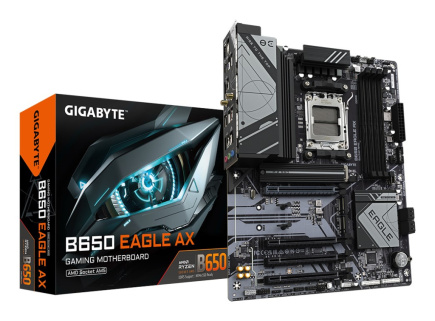 GIGABYTE B650 EAGLE AX Emaplaat - AMD Ryzen 9000 Series CPUs, 12+2+2 Phases VRM, up to 7600MHz DDR5 (OC), 1xPCIe 5.0 + 2xPCIe 4.0 M.2, GbE LAN, WIFI 6E, USB 3.2 Gen 2