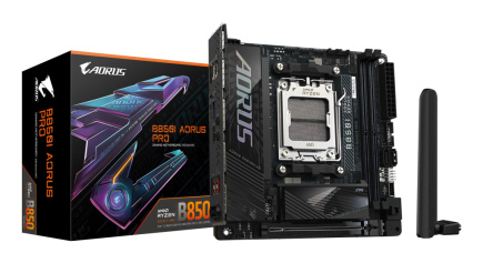 GIGABYTE B850I AORUS PRO Emaplaat - AMD Ryzen 9000 Series CPUs, 8+2+1 Phases Digital VRM, up to 8400MHz DDR5 (OC), 1xPCIe 5.0 + 1xPCIe 4.0 M.2, 2.5LAN, WIFI 7, USB 3.2 Gen 2