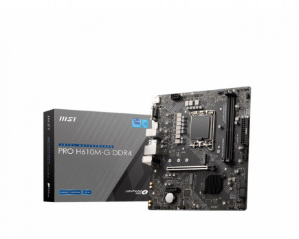 Mainboard|MSI|Intel H610|LGA1700|MicroATX|Memory DDR4|Memory slots 2|1xPCI-Express 3.0 1x|1xPCI-Express 4.0 16x|1xM.2|1x15pin D-sub|1xHDMI|1xDisplayPort|2xAudio-In|1xAudio-Out|4xUSB 2.0|2xUSB 3.2|1xPS/2|1xRJ45|PROH610M-GDDR4