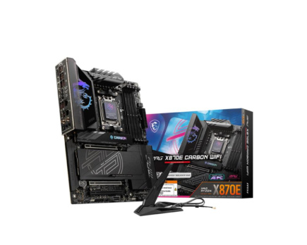 Mainboard|MSI|AMD X870E|SAM5|ATX|Memory DDR5|Memory slots 4|3xPCI-Express 16x|1xPCI-Express 4.0 4x	|1xPCI-Express 5.0 4x|1xPCI-Express 5.0 16x|4xM.2|4xUSB 2.0|4xUSB 3.2|3xUSB-C|1xOptical S/PDIF|2xRJ45|2xAudio port|MPGX870ECARBONWIFI