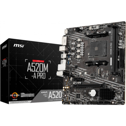 AM4 MSI A520M-A PRO mATX (M.2 Port, PCIe 3.0 x 4, NVMe PCI:1 PCIe:1 RAM:4)