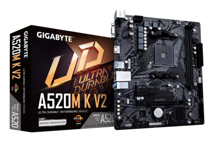 GIGABYTE A520M K V2 Emaplaat - Supports AMD Ryzen 5000 Series AM4 CPUs, up to 5100MHz DDR4 (OC), PCIe Gen3 x4 M.2, GbE LAN, USB 3.2 Gen 1