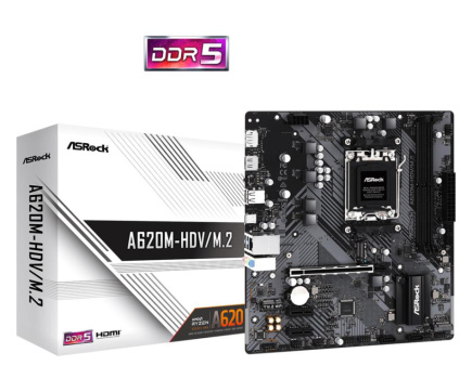 Mainboard|ASROCK|AMD A620|SAM5|Micro-ATX|Memory DDR5|Memory slots 2|2xPCI-Express 3.0 1x|1xPCI-Express 4.0 16x|2xM.2|1xHDMI|1xDisplayPort|2xUSB 2.0|2xUSB 3.2|1xUSB-C|1xRJ45|3xAudio port|A620M-HDV/M.2