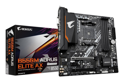 GIGABYTE B550M AORUS ELITE AX Emaplaat - AMD Ryzen 5000 CPUs, 5+3 Phases VRM, up to 4733MHz DDR4, 1xPCIe 4.0 + 1xPCIe 3.0 M.2, Wi-Fi 6E, 1GbE LAN, USB 3.2 Gen 1