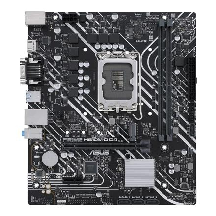 Asus | PRIME H610M-D D4 | Processor family Intel | Processor socket  LGA1700 | DDR4 DIMM | Memory slots 2 | Supported hard disk drive interfaces 	SATA, M.2 | Number of SATA connectors 4 | Chipset Intel H610 | mATX