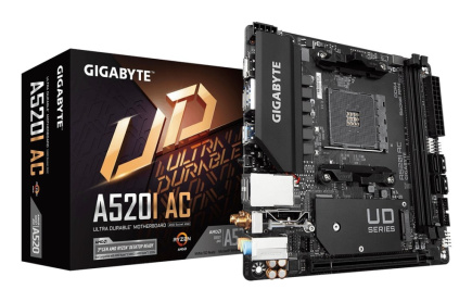 GIGABYTE A520I AC Emaplaat - Supports AMD Ryzen 5000 Series AM4 CPUs, 6 Phases Digital VRM, up to 5300MHz DDR4 (OC), 1xPCIe 3.0 M.2, WIFI, GbE LAN, USB 3.2 Gen1