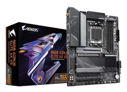 GIGABYTE B650 AORUS ELITE AX V2 Emaplaat - AMD Ryzen 9000 Series CPUs, 12+2+2 Phases VRM, up to 8000MHz DDR5 (OC), 1xPCIe 5.0 + 2xPCIe 4.0 M.2, 2.5GbE LAN, WIFI 6E, USB 3.2 Gen 2