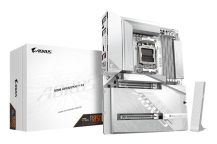 GIGABYTE B850 AORUS STEALTH ICE Emaplaat - AMD Ryzen 9000 Series CPUs, 14+2+2 Phases Digital VRM, up to 8200MHz DDR5 (OC), 2xPCIe 5.0 + 2xPCIe 4.0 M.2, WIFI 7, 5 GbE LAN, USB 3.2 Gen 2