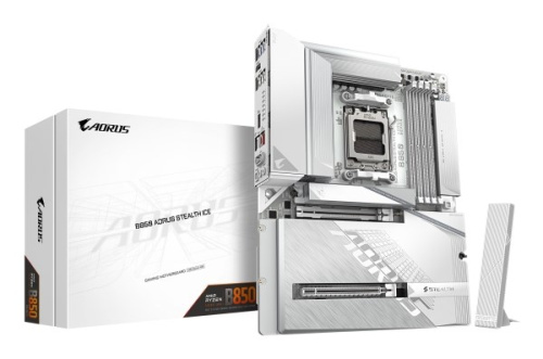 GIGABYTE B850 AORUS STEALTH ICE Emaplaat - AMD Ryzen 9000 Series CPUs, 14+2+2 Phases Digital VRM, up to 8200MHz DDR5 (OC), 2xPCIe 5.0 + 2xPCIe 4.0 M.2, WIFI 7, 5 GbE LAN, USB 3.2 Gen 2