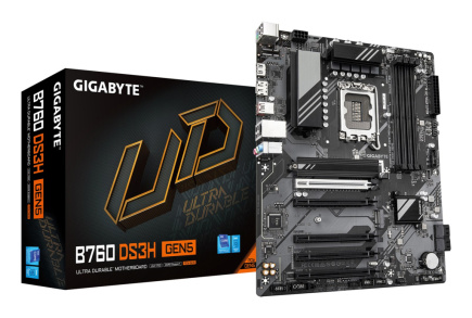 GIGABYTE B760 DS3H GEN5 Emaplaat - Supports Intel Core 14th Gen CPUs, 8+2+1 Phases Digital VRM, up to 5600MHz DDR5, 2xPCIe 4.0 M.2, 1GbE LAN, USB 3.2 Gen 2x2