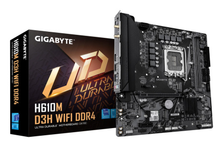 GIGABYTE H610M D3H WIFI DDR4 Emaplaat - Supports 14th Gen. Intel Core CPUs, 6+1+1 phases VRM, up to 3200MHz DDR4, 2xPCIe 3.0 M.2, WIFI 5, 1GbE LAN, USB 3.2 Gen 1