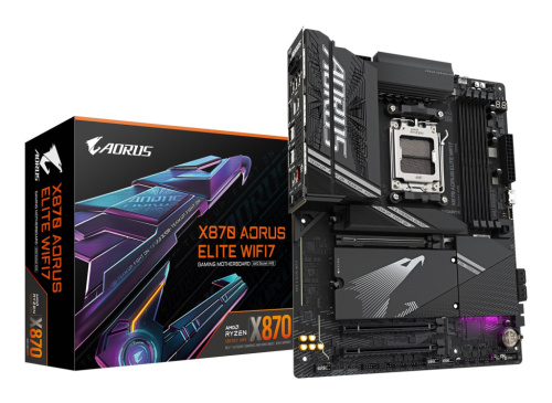 GIGABYTE X870 AORUS ELITE WIFI7 Emaplaat - Supports AMD Ryzen 9000 CPUs, 16+2+2 phases VRM, up to 8000MHz DDR5 (OC), 3xPCIe 5.0 + 1xPCIe 4.0, Wi-Fi 7, 2.5GbE LAN, USB 4
