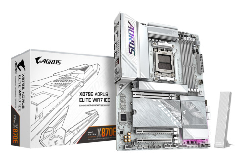 GIGABYTE X870E AORUS ELITE WIFI7 ICE Emaplaat - Supports AMD Ryzen 9000 CPUs, 16+2+2 Phases Digital VRM, up to 8200Hz DDR5 (OC), 3xPCIe 5.0 + 1xPCIe 4.0, Wi-Fi 7, 2.5GbE LAN, USB 4