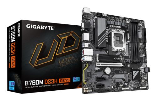 GIGABYTE B760M DS3H GEN5 Emaplaat - Supports Intel Core 14th Gen CPUs, 6+2+1 Phases Digital VRM, up to 5600MHz DDR5, 2xPCIe 4.0 M.2, 2.5GbE LAN, USB 3.2 Gen2