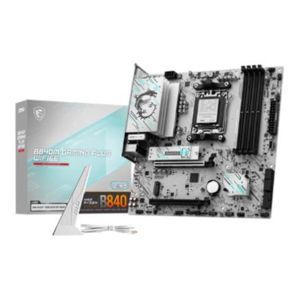 MSI B840M GAMING PLUS WIFI6E | Processor family AMD | Processor socket AM5 | DDR5 | Supported hard disk drive interfaces SATA, M.2 | Number of SATA connectors 4