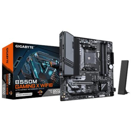 Gigabyte B550M GAMING X WIFI6 | Processor family AMD | Processor socket AM4 | DDR4 DIMM | Supported hard disk drive interfaces SATA, M.2 | Number of SATA connectors 4
