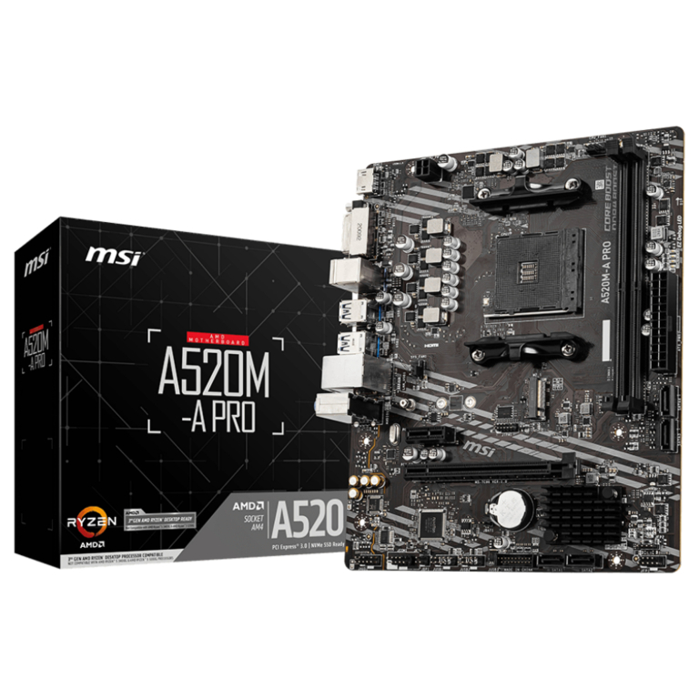 Tootefoto - AM4 MSI A520M-A PRO mATX (M.2 Port, PCIe 3.0 x 4, NVMe PCI:1 PCIe:1 RAM:4)